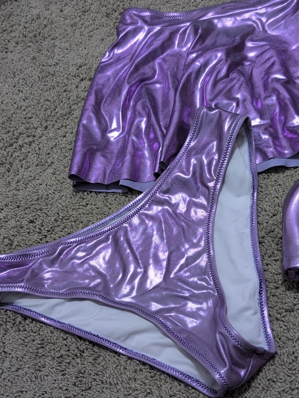 Purple Metallic Bathing Suit Party Rave Bikini With Skirt Size Medium NWOT - Picture 4 of 8